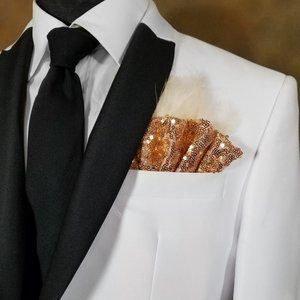 NEW Rose Gold Sequin Ruffle & Feather Pocket Square Insert